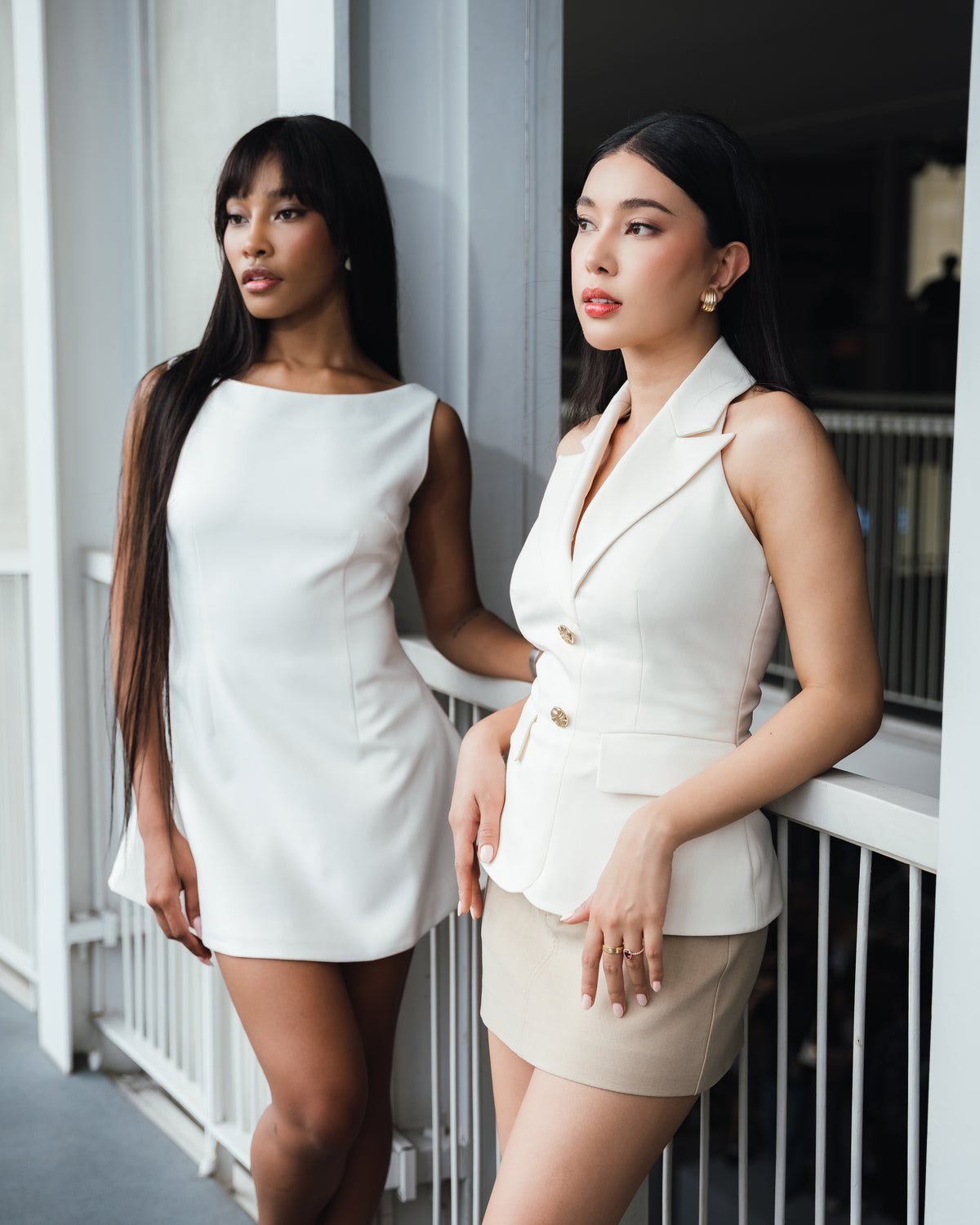Fleur Elize Astrid white halter top vest front view elegant summer going out silhouette