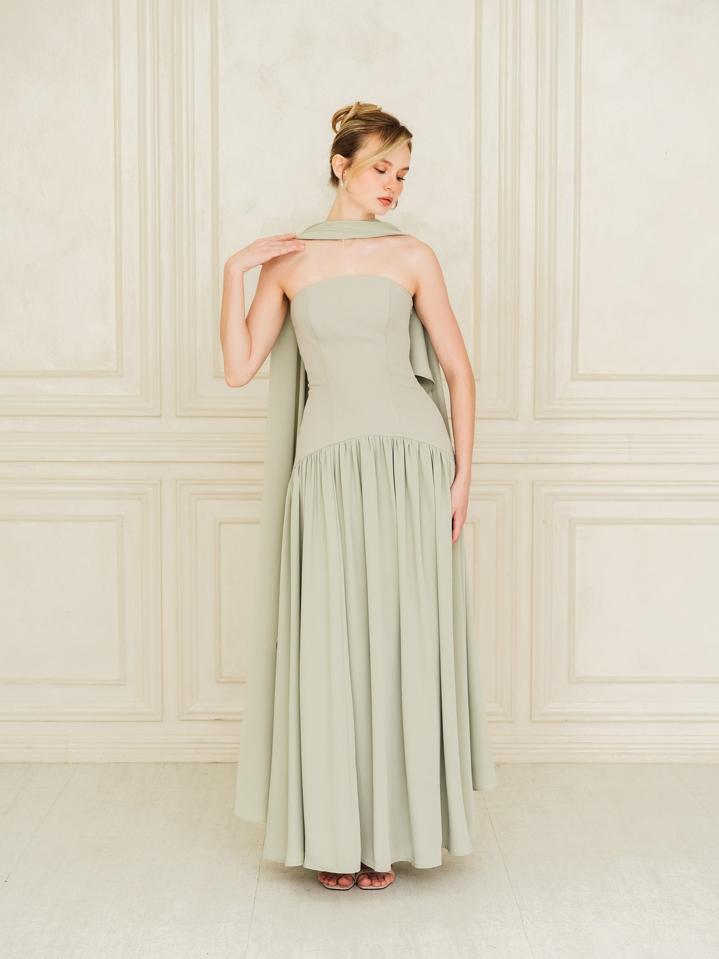 Isabella Flowy Tube Top Dress with Detachable Shawl Fleur Elize Isabella Flowy Tube Top Dress with Detachable Shawl Fleur Elize
