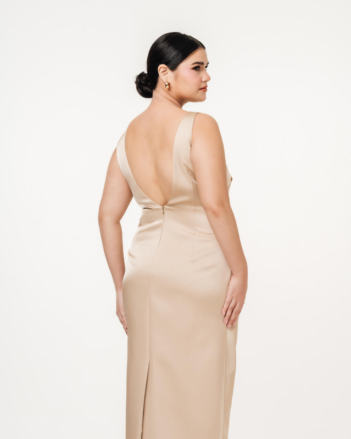 Fleur Elize Rosalind champagne dress stunning open back cutout perfect for date night