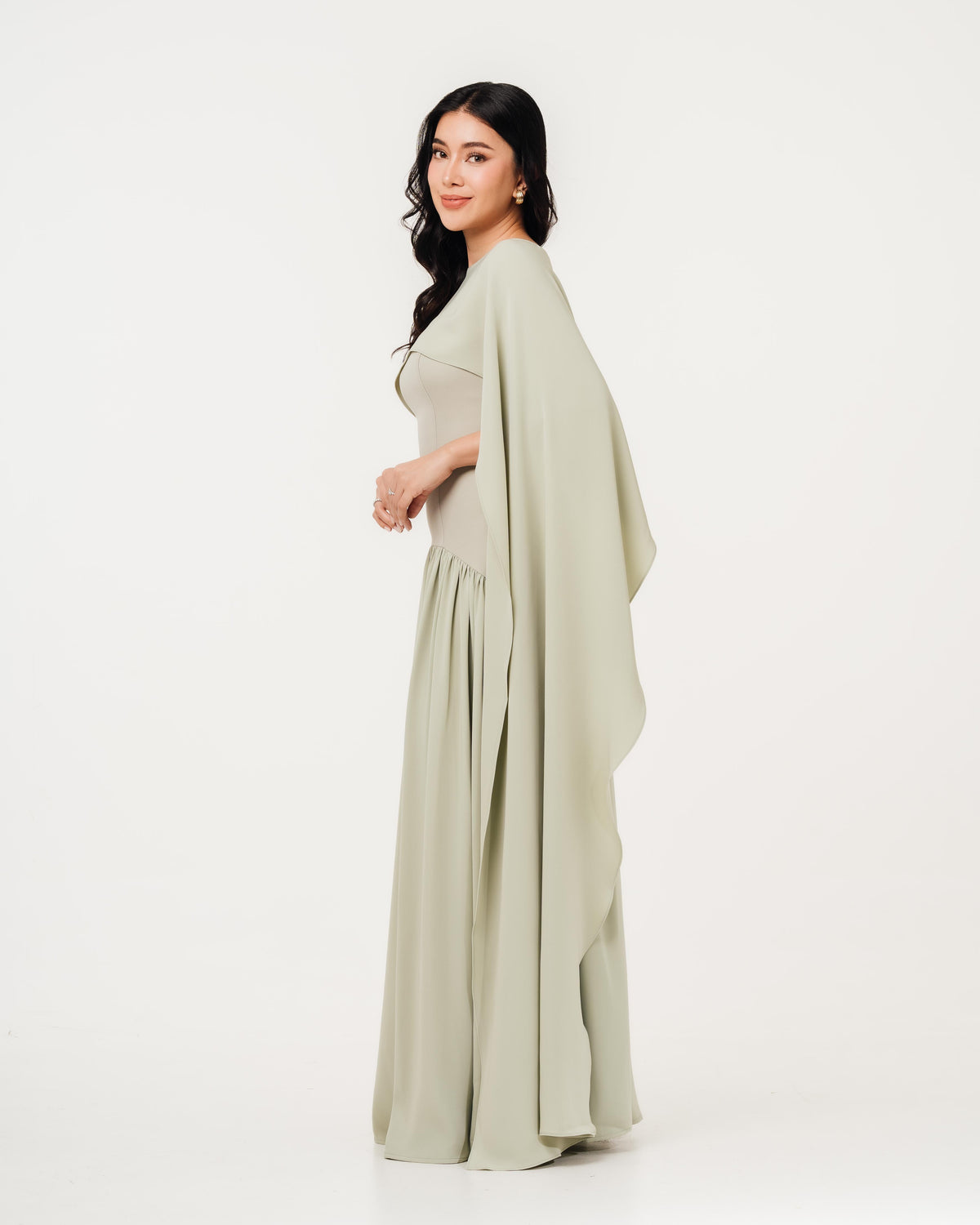 Fleur Elize Isabella sage tube dress side profile sleek bridesmaid sophistication