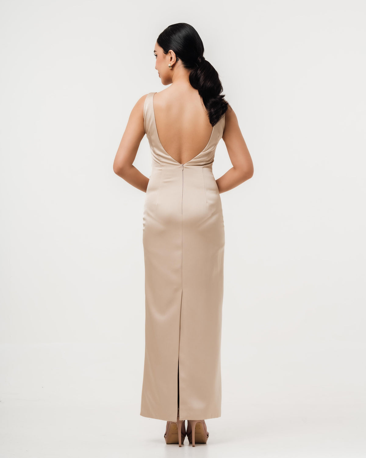 Fleur Elize Rosalind champagne dress stunning open back cutout perfect for date night