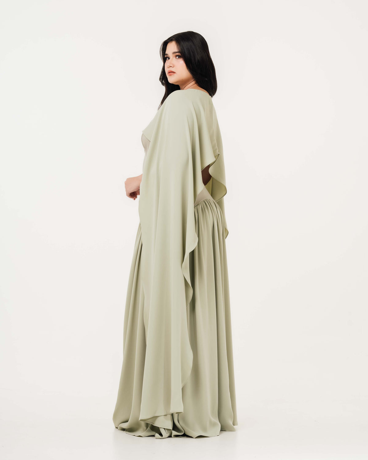 Fleur Elize Isabella sage tube dress side profile sleek bridesmaid sophistication