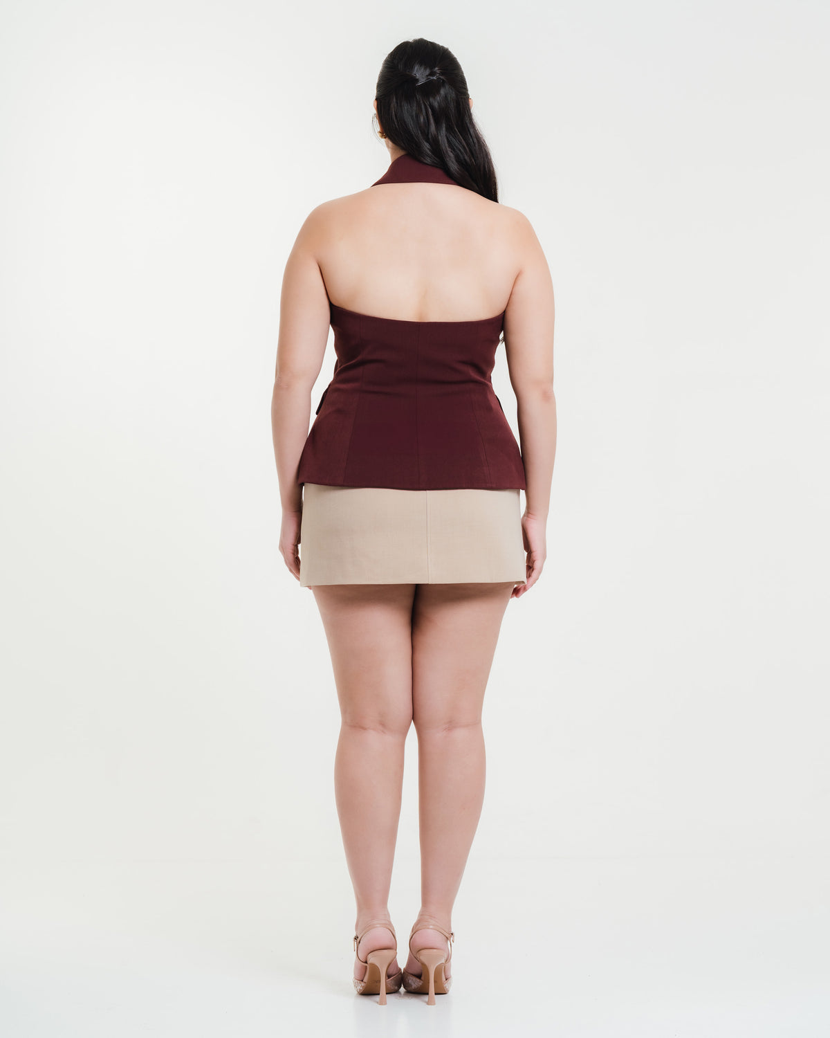 Fleur Elize Sienna beige classic mini skirt back view refined weekend styling